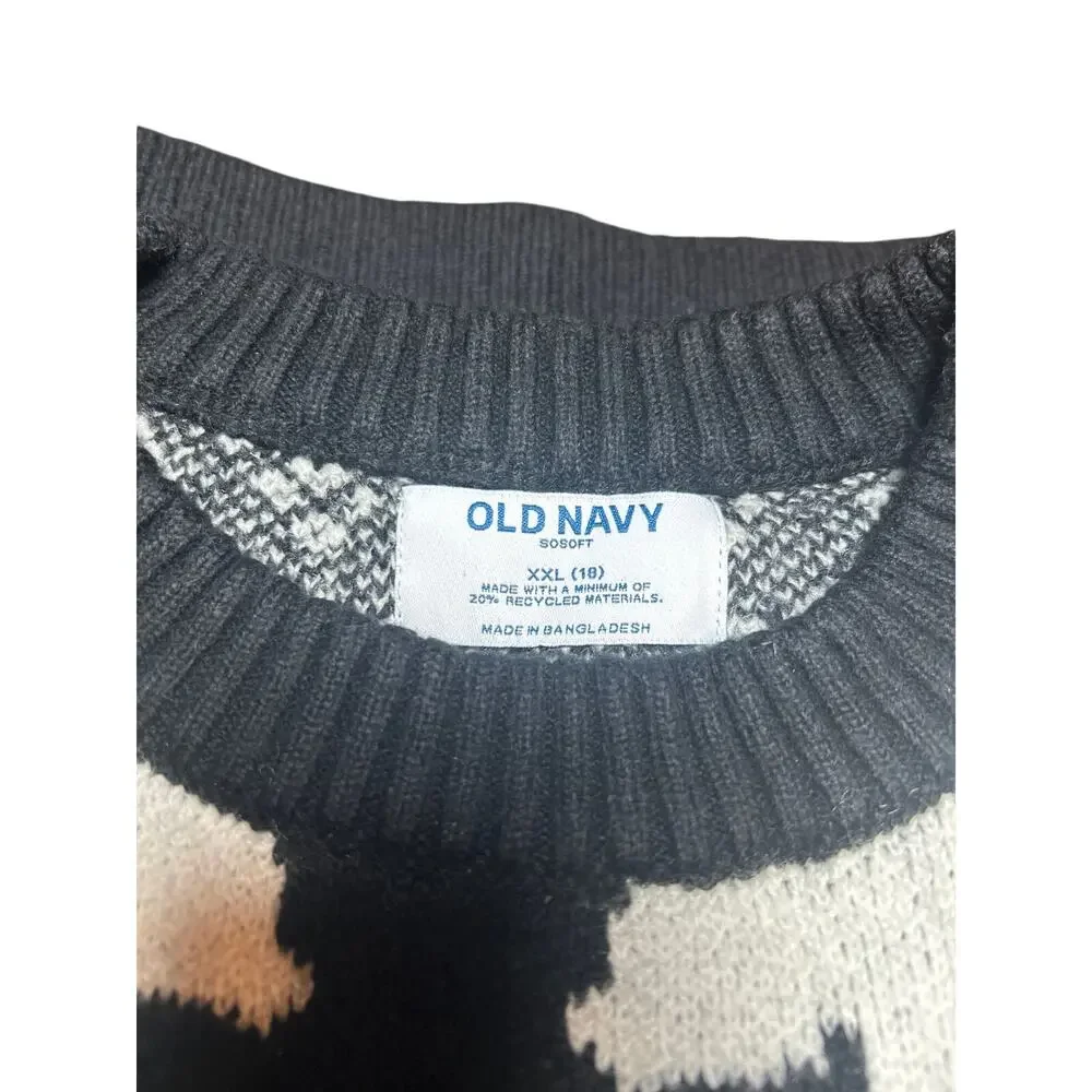 Old Navy NWT Black White Polar Bear Fair Isle Intarsia Knit Sweater XL Tall